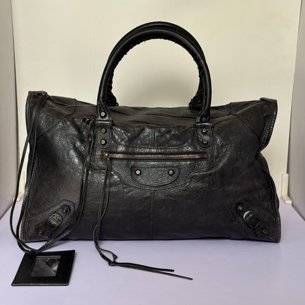 Iconic Balenciaga Work Classic Studs Bag in Black w/ Antique Brass Hardware AUTH